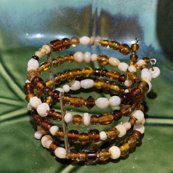 Handcrafted Genuine Gemstone & Glass Beaded Wired Wide Cuff Bracelet - Picture 1 of 3